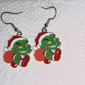 Grinch Dangle Earrings "Santa with Toy" Sack Grinch Style Jewelry NEW
